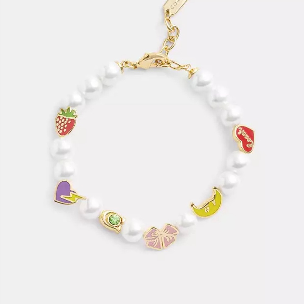 Coach Heart And Moon Pearl Bracelet,nwt !